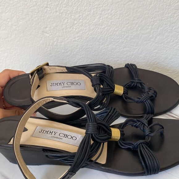 Jimmy Choo Black buckle ankle strap wedge sandals - Picture 5 of 10